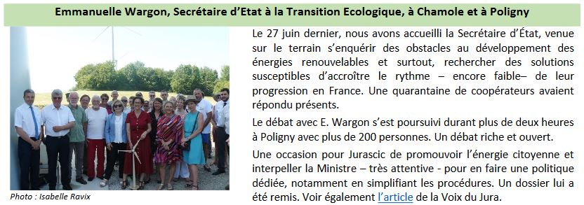 Emmanuelle Wargon, Secrétaire d’Etat à la Transition Ecologique, à Chamole et à Poligny